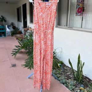 Calvin Klein Tank Jumpsuit Orange/White Leopard Print Stretch Comfy Size 6